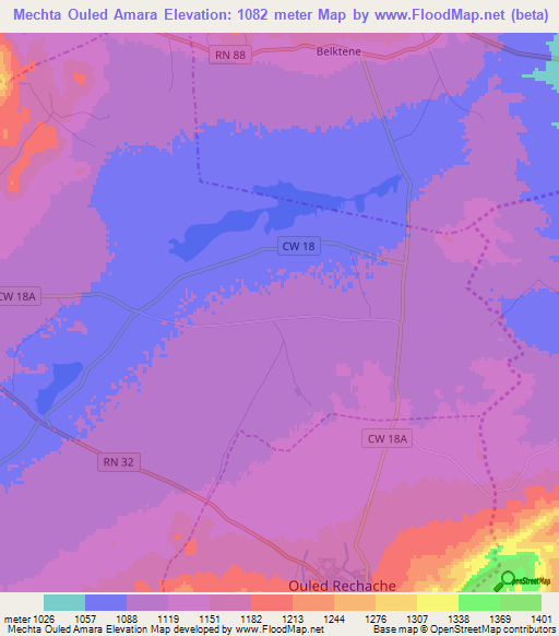 Mechta Ouled Amara,Algeria Elevation Map