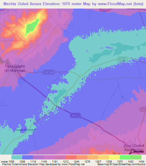 Mechta Ouled Amara,Algeria Elevation Map