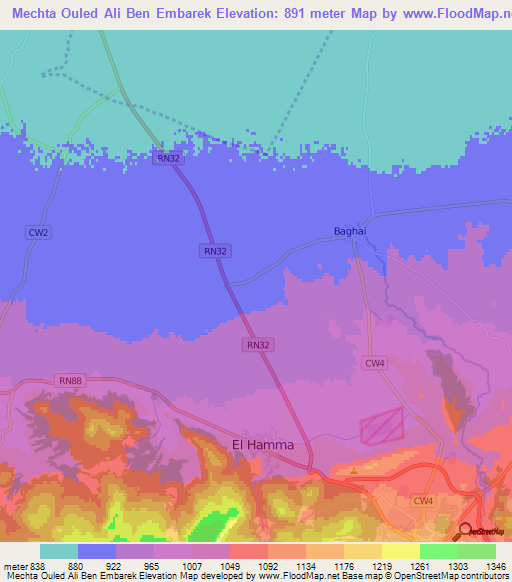 Mechta Ouled Ali Ben Embarek,Algeria Elevation Map