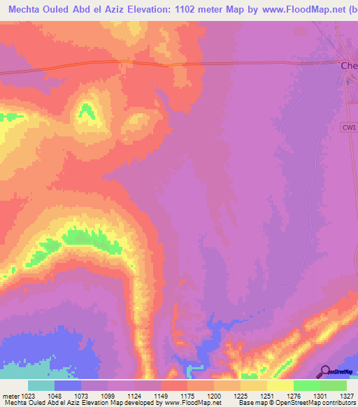 Mechta Ouled Abd el Aziz,Algeria Elevation Map