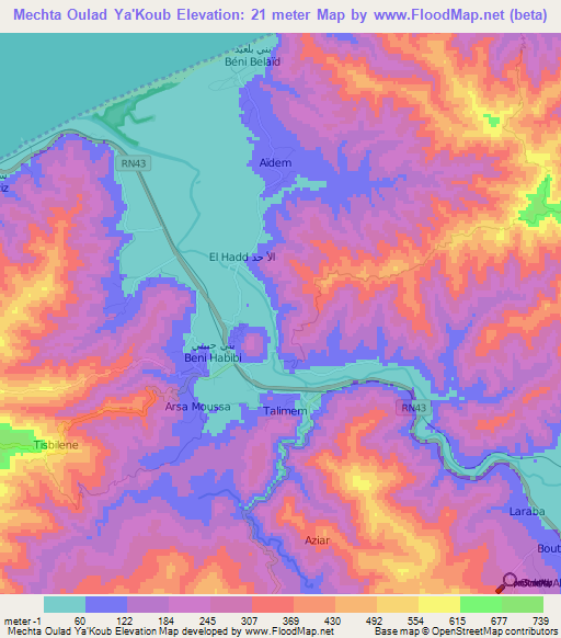 Mechta Oulad Ya'Koub,Algeria Elevation Map