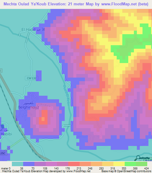 Mechta Oulad Ya'Koub,Algeria Elevation Map