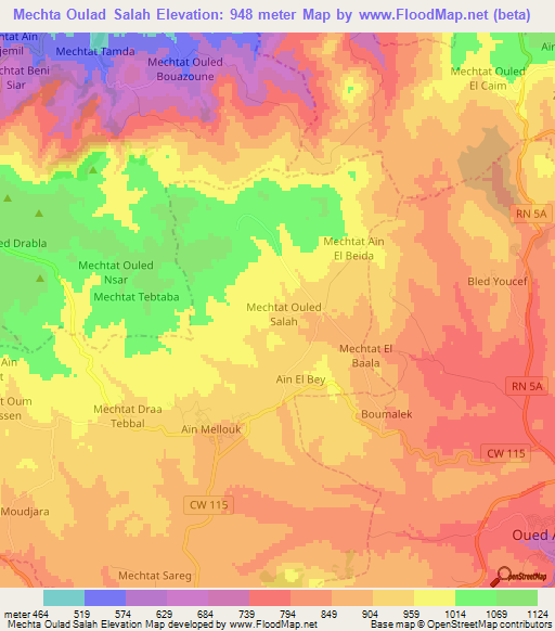 Mechta Oulad Salah,Algeria Elevation Map