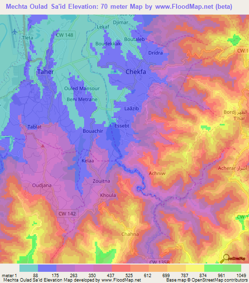 Mechta Oulad Sa'id,Algeria Elevation Map