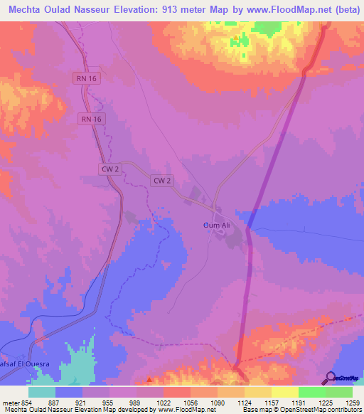 Mechta Oulad Nasseur,Algeria Elevation Map