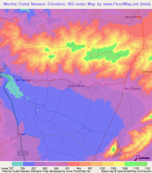 Mechta Oulad Nasseur,Algeria Elevation Map