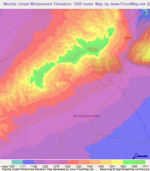 Mechta Oulad Mohammed,Algeria Elevation Map