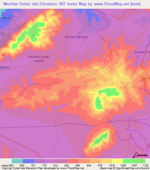 Mechtat Oulad Iala,Algeria Elevation Map