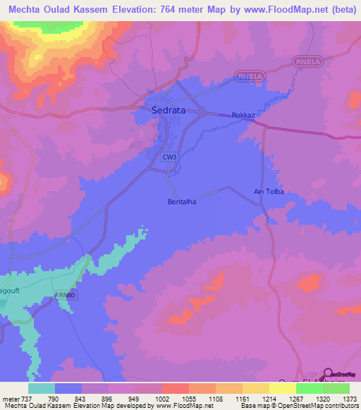 Mechta Oulad Kassem,Algeria Elevation Map