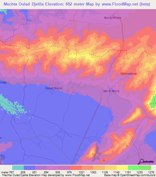 Mechta Oulad Djelila,Algeria Elevation Map