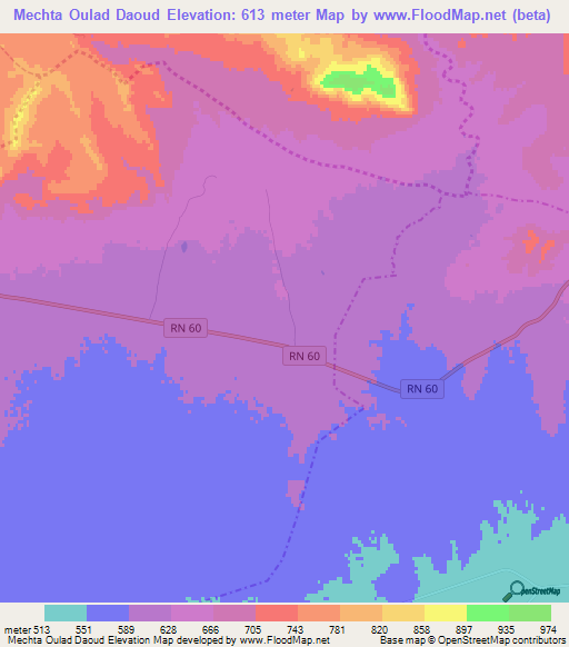 Mechta Oulad Daoud,Algeria Elevation Map