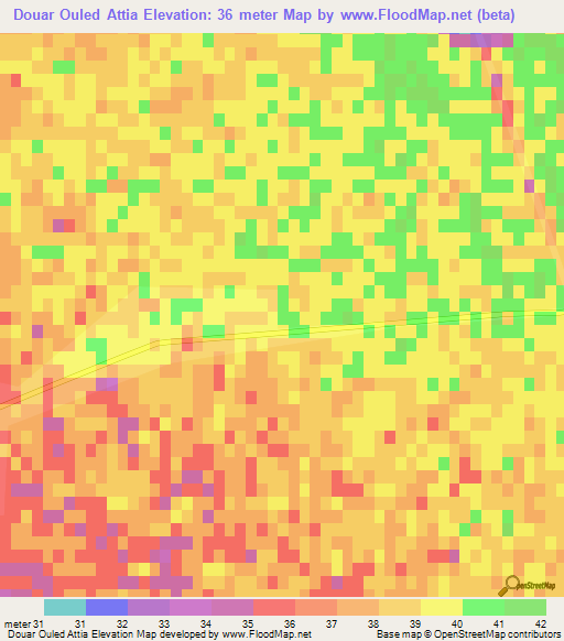Douar Ouled Attia,Algeria Elevation Map