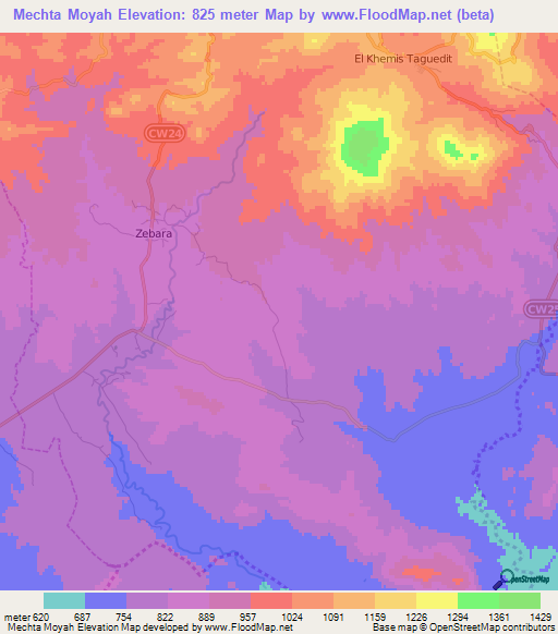 Mechta Moyah,Algeria Elevation Map