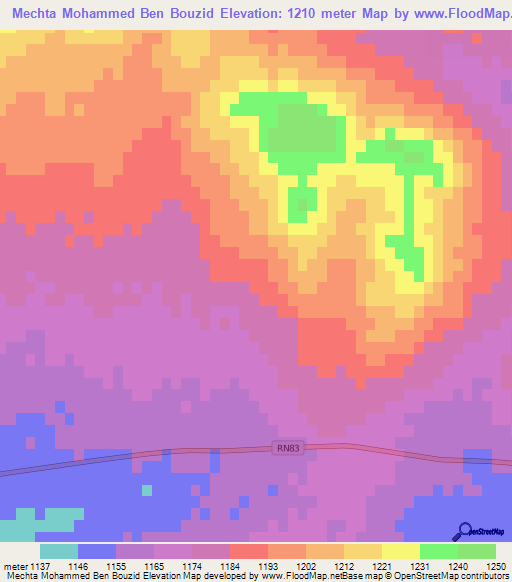 Mechta Mohammed Ben Bouzid,Algeria Elevation Map