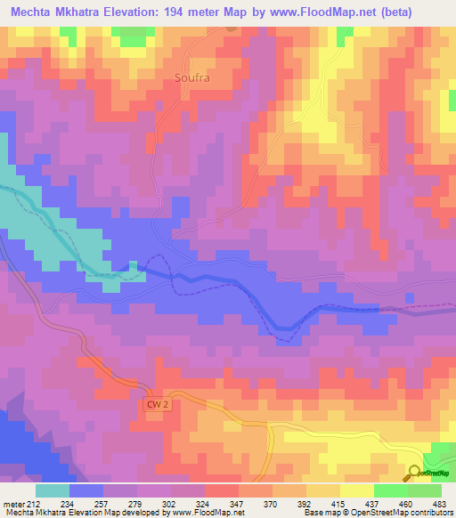 Mechta Mkhatra,Algeria Elevation Map