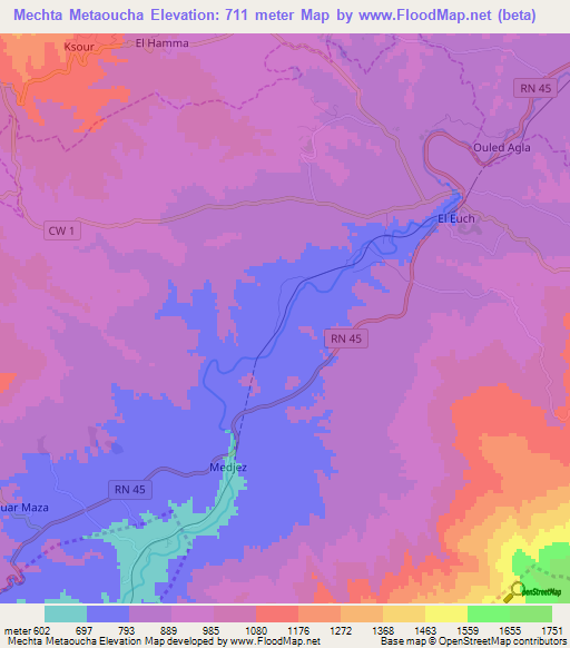 Mechta Metaoucha,Algeria Elevation Map