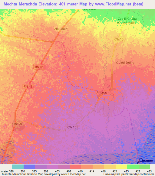 Mechta Merachda,Algeria Elevation Map