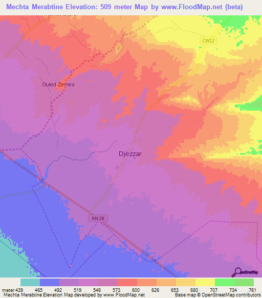 Mechta Merabtine,Algeria Elevation Map