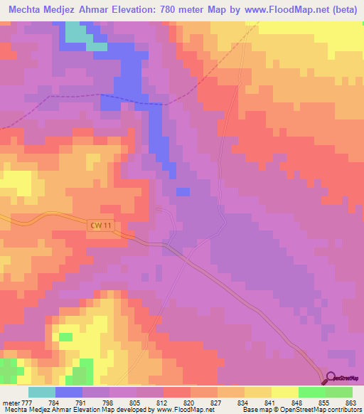 Mechta Medjez Ahmar,Algeria Elevation Map