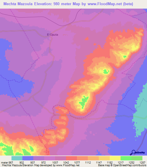 Mechta Mazoula,Algeria Elevation Map