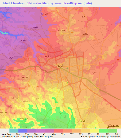 Irbid,Jordan Elevation Map