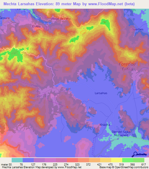 Mechta Larsahas,Algeria Elevation Map