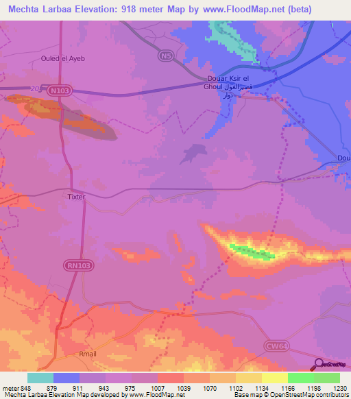 Mechta Larbaa,Algeria Elevation Map