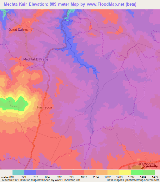 Mechta Ksir,Algeria Elevation Map