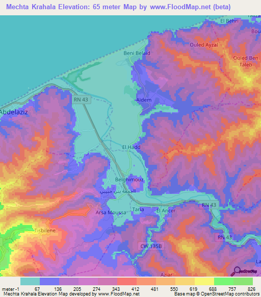 Mechta Krahala,Algeria Elevation Map