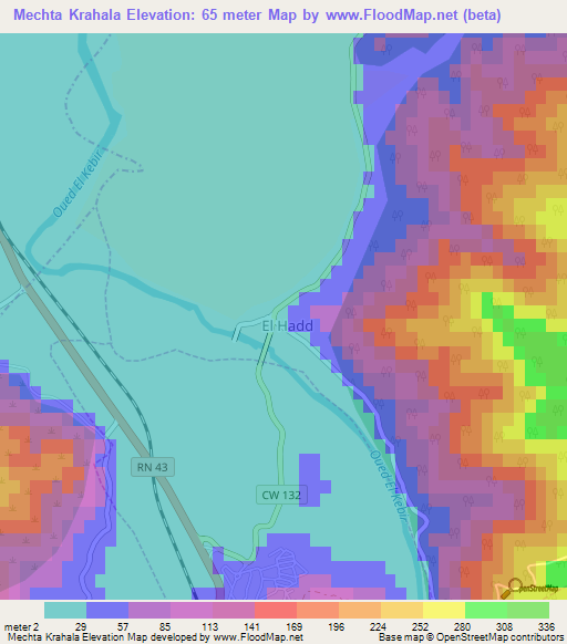 Mechta Krahala,Algeria Elevation Map