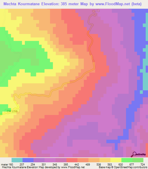 Mechta Kourmatane,Algeria Elevation Map