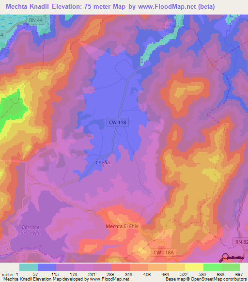 Mechta Knadil,Algeria Elevation Map