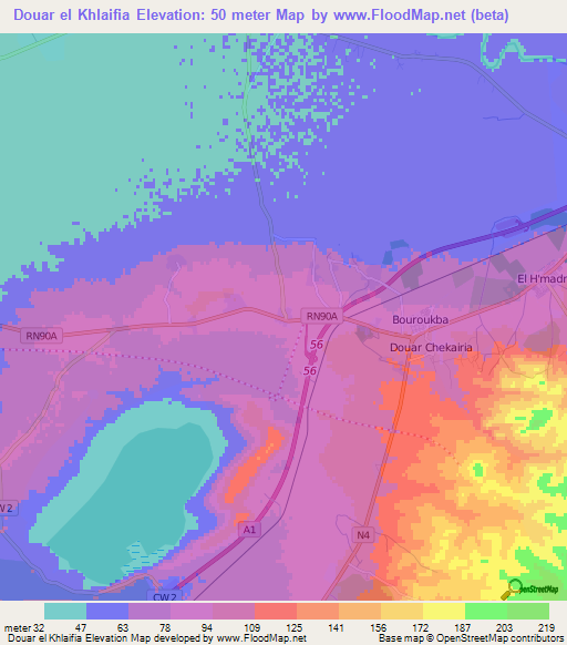 Douar el Khlaifia,Algeria Elevation Map