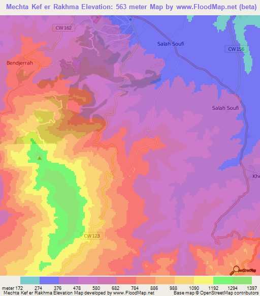 Mechta Kef er Rakhma,Algeria Elevation Map