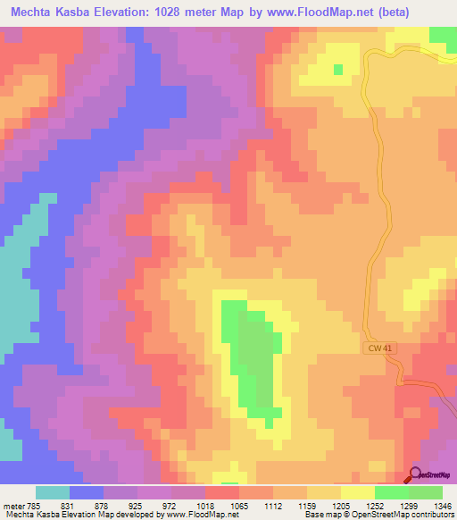 Mechta Kasba,Algeria Elevation Map