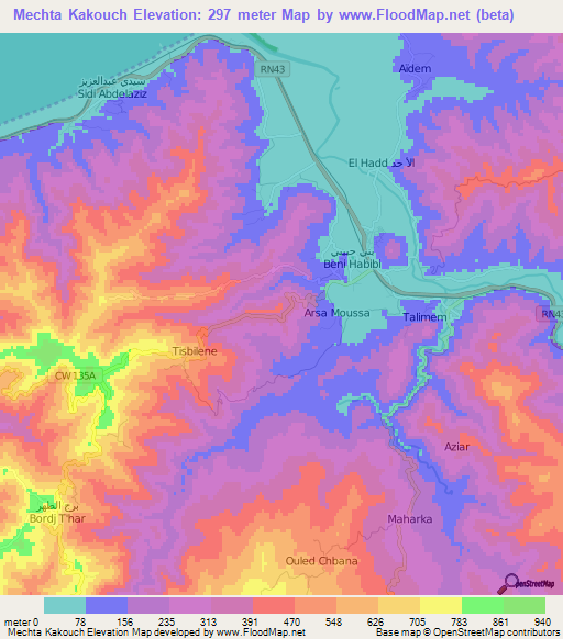Mechta Kakouch,Algeria Elevation Map