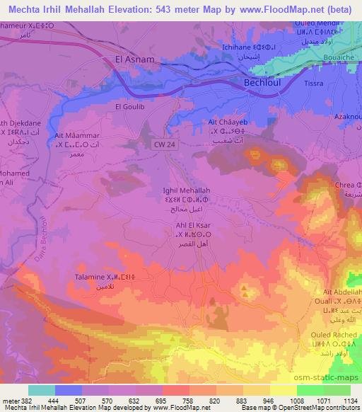 Mechta Irhil Mehallah,Algeria Elevation Map