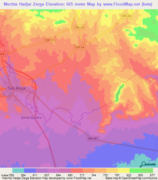 Mechta Hadjar Zerga,Algeria Elevation Map