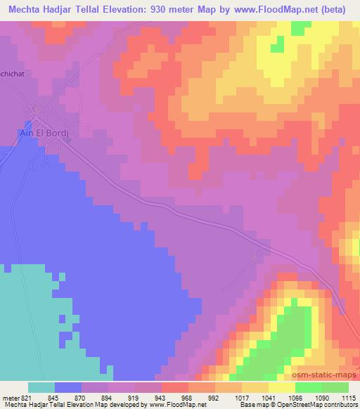 Mechta Hadjar Tellal,Algeria Elevation Map