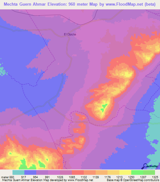 Mechta Guern Ahmar,Algeria Elevation Map