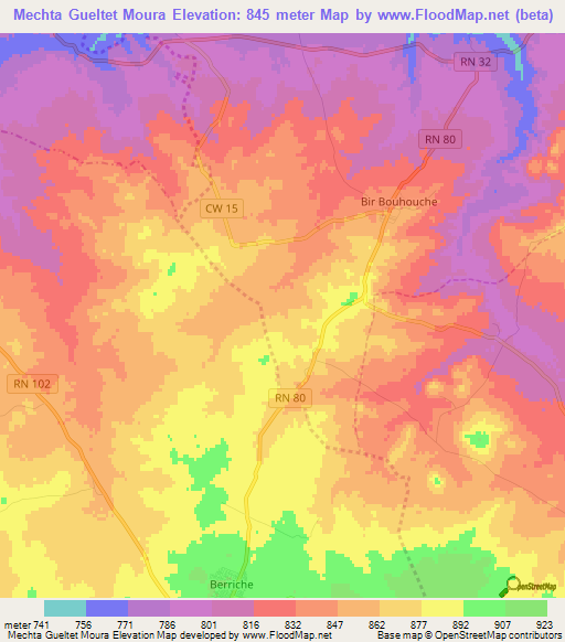 Mechta Gueltet Moura,Algeria Elevation Map