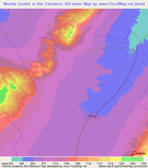 Mechta Guebel el Aks,Algeria Elevation Map