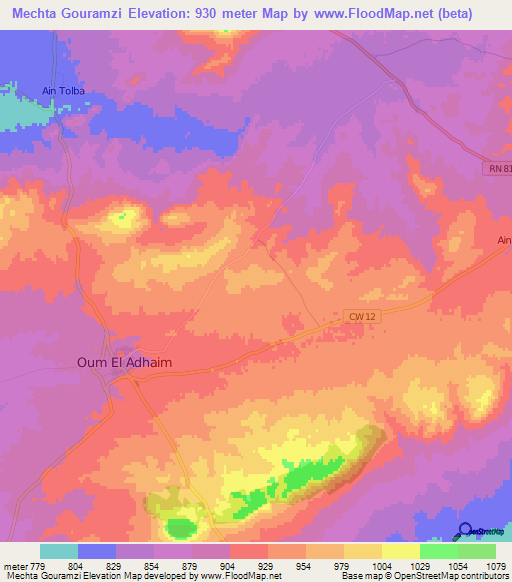 Mechta Gouramzi,Algeria Elevation Map