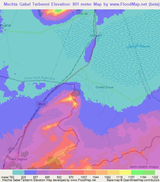 Mechta Gabel Tarbennt,Algeria Elevation Map