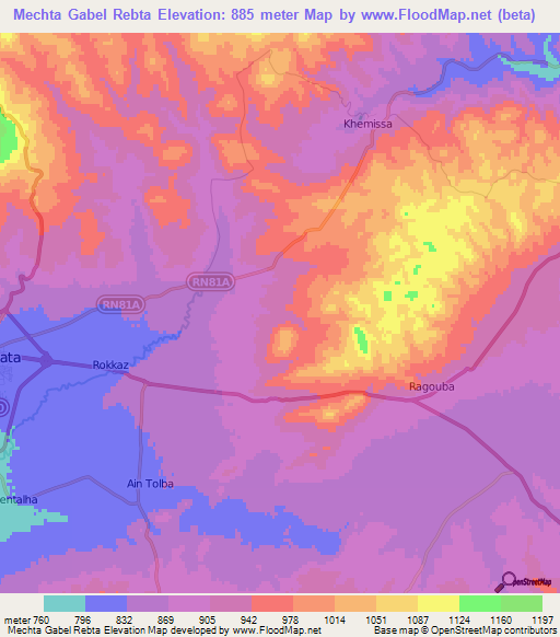 Mechta Gabel Rebta,Algeria Elevation Map