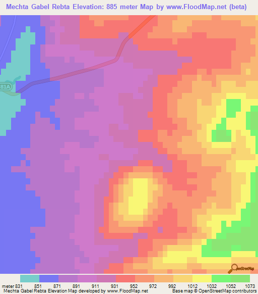 Mechta Gabel Rebta,Algeria Elevation Map