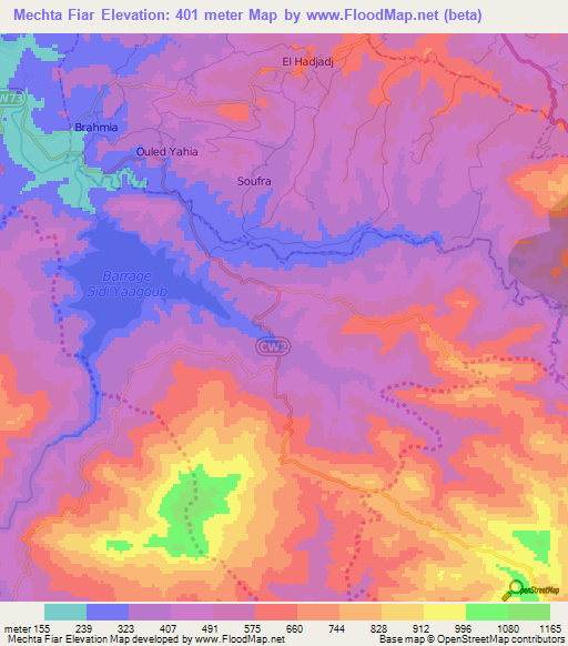 Mechta Fiar,Algeria Elevation Map