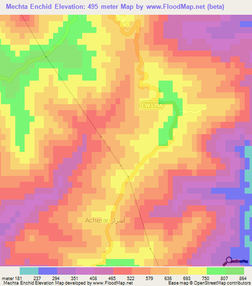 Mechta Enchid,Algeria Elevation Map