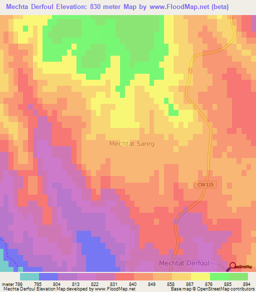 Mechta Derfoul,Algeria Elevation Map