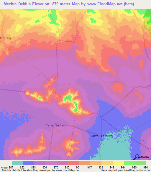 Mechta Dekhla,Algeria Elevation Map